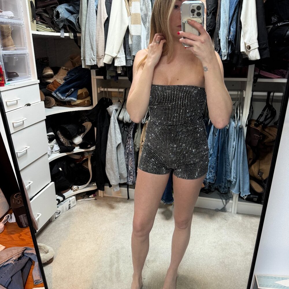 Windsor Strapless Sequined Romper Silver NWT NWT - image 1